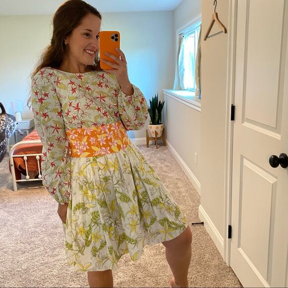 Coco Shop Floral Cotton Poplin Long Sleeve Mini Dress Small - Picture 7 of 14